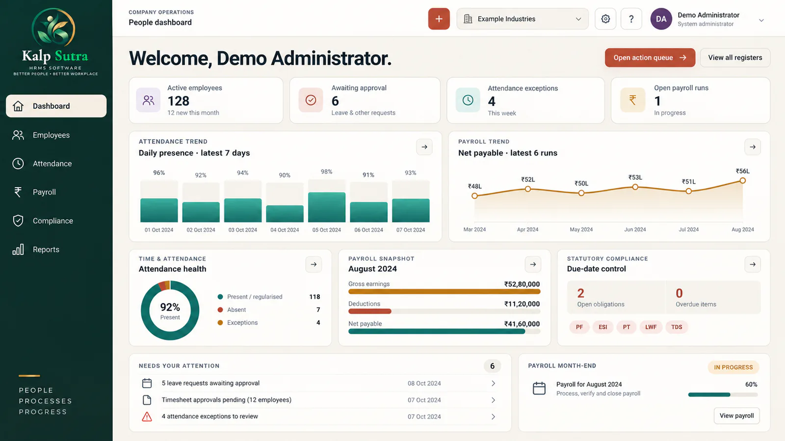 KalpSutra HR, attendance, and payroll dashboard