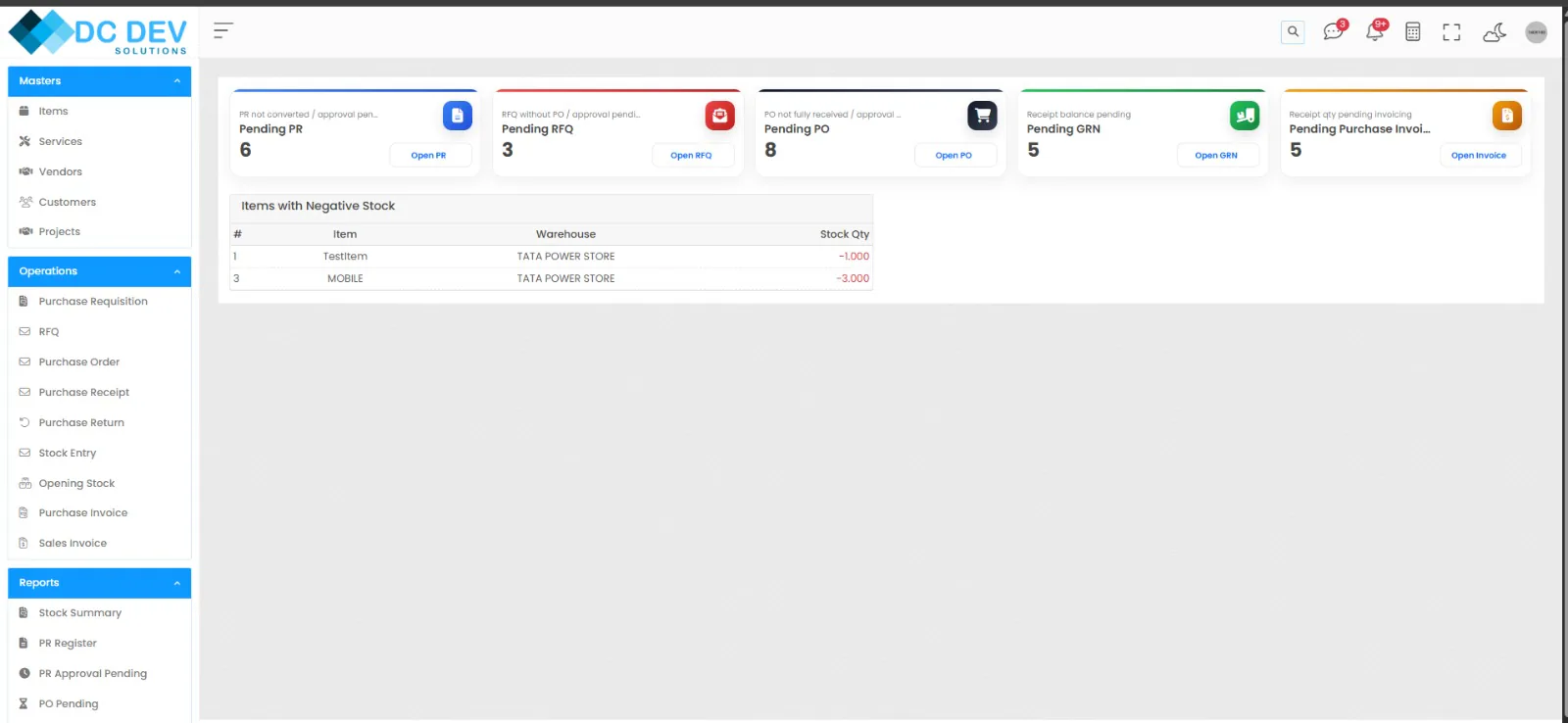 Procurement System dashboard preview