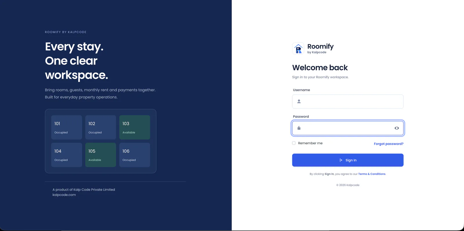 Roomify secure workspace sign-in